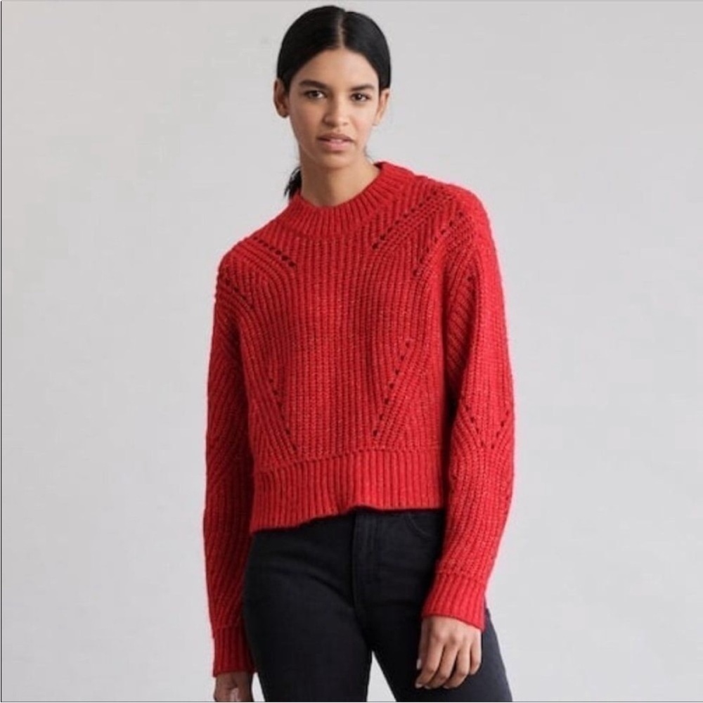 Elizabeth and James Sweater Red Metallic Open Stitch Cropped Knit Size Medium